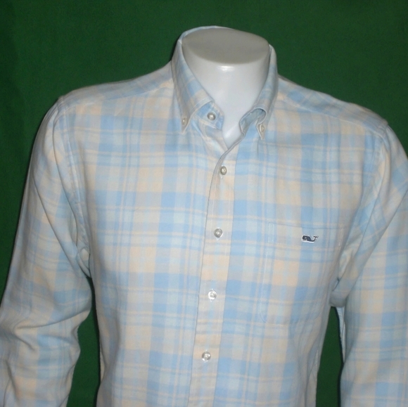 Vineyard Vines Men's Light Blue and Cream Plaid Shirt - Picture 11 of 11